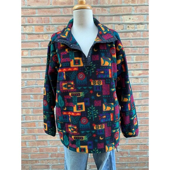 Vintage LL Bean Mens Small Aztec Southwestern Fleece T-Snap Jacket Made in USA S